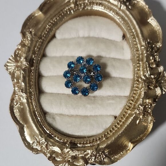 Blue Rhinestone Brooch In Silver Tone Bijoux By Meera - Picture 2 of 4